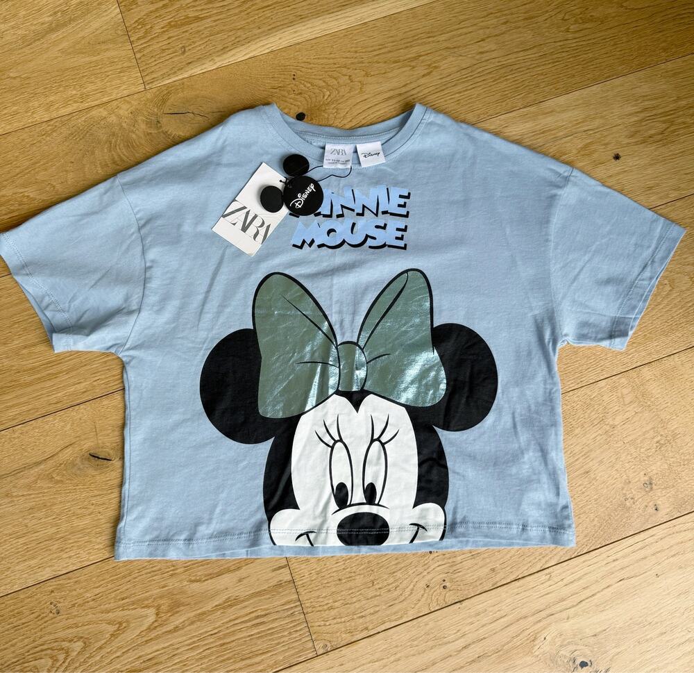 Zara x Disney Minnie Mouse Girls Metallic Bow Graphic Tee 11-12 NWT